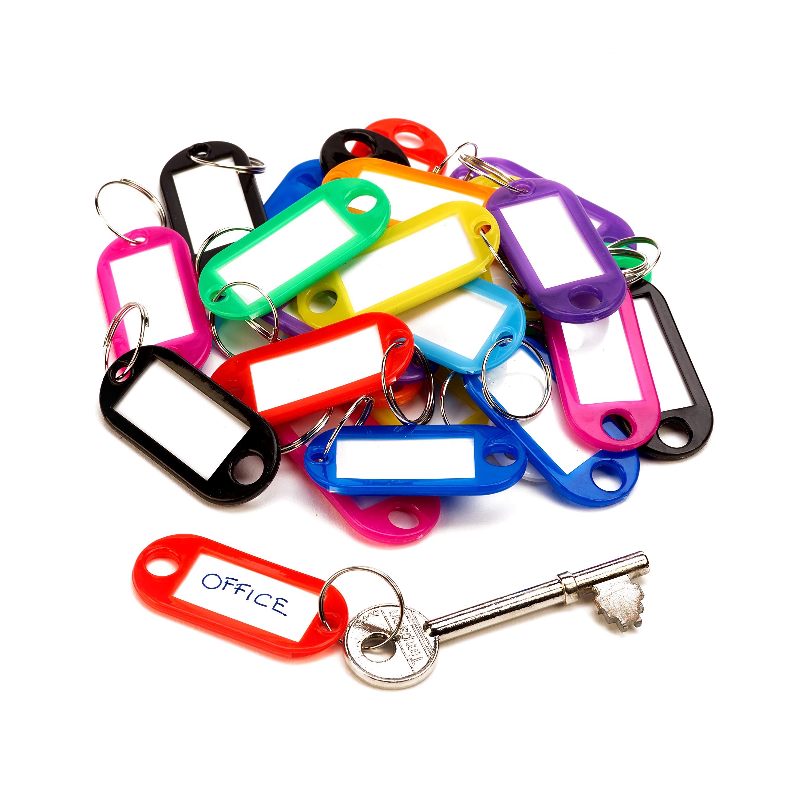 Harlington Group Pack of Key Tags with Split Ring Mixed Colours Family Key Fobs Labels ID Keyring Tags, 8 Colours Work Office Key Identification (One Size, 25, Count)