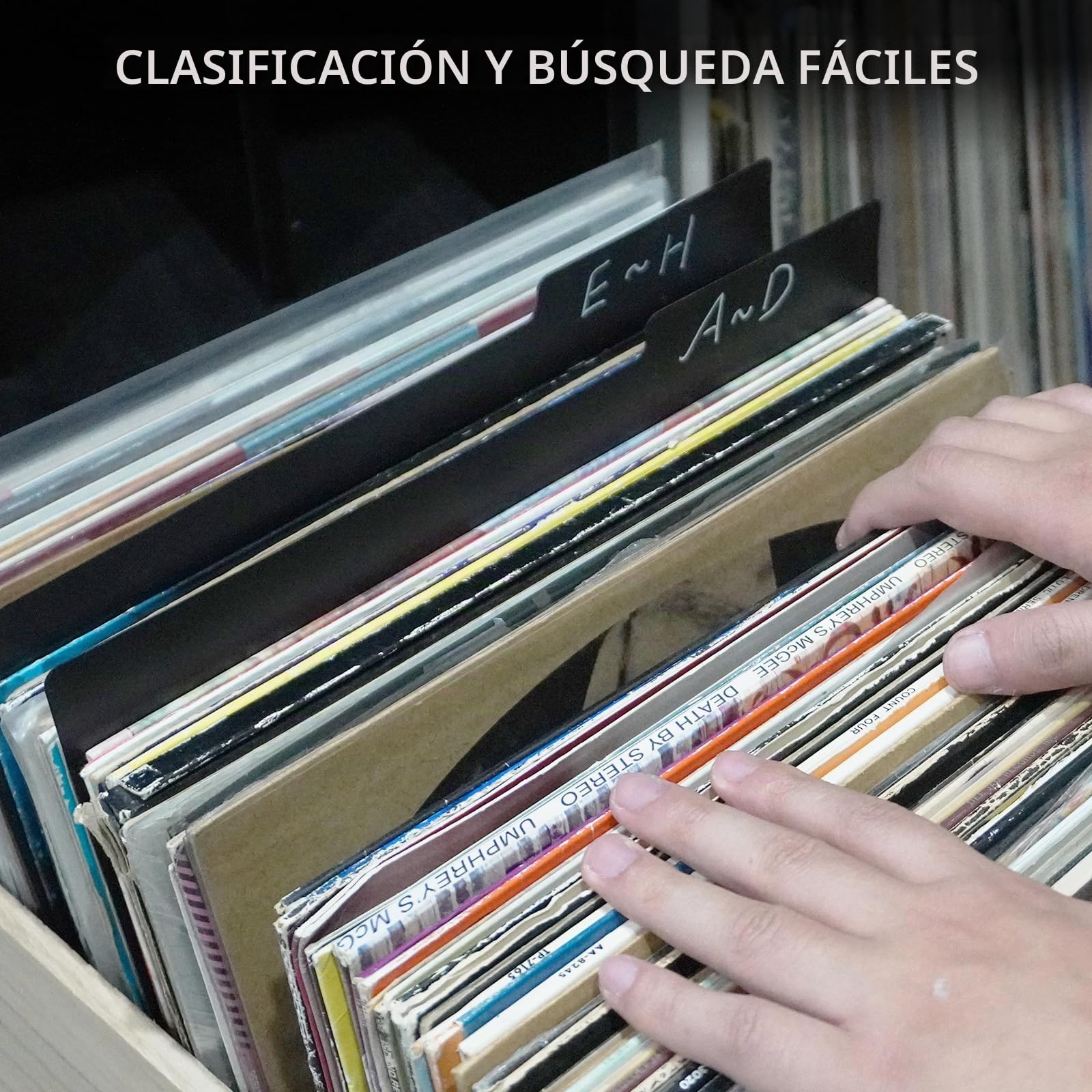 sdroceRyaM 10 divisores de discos de vinilo de 12.9 pulgadas con pestaña de categoría negra, separadores de plástico de doble cara, guías de discos de vinilo para LP, clasificación y almacenamiento de