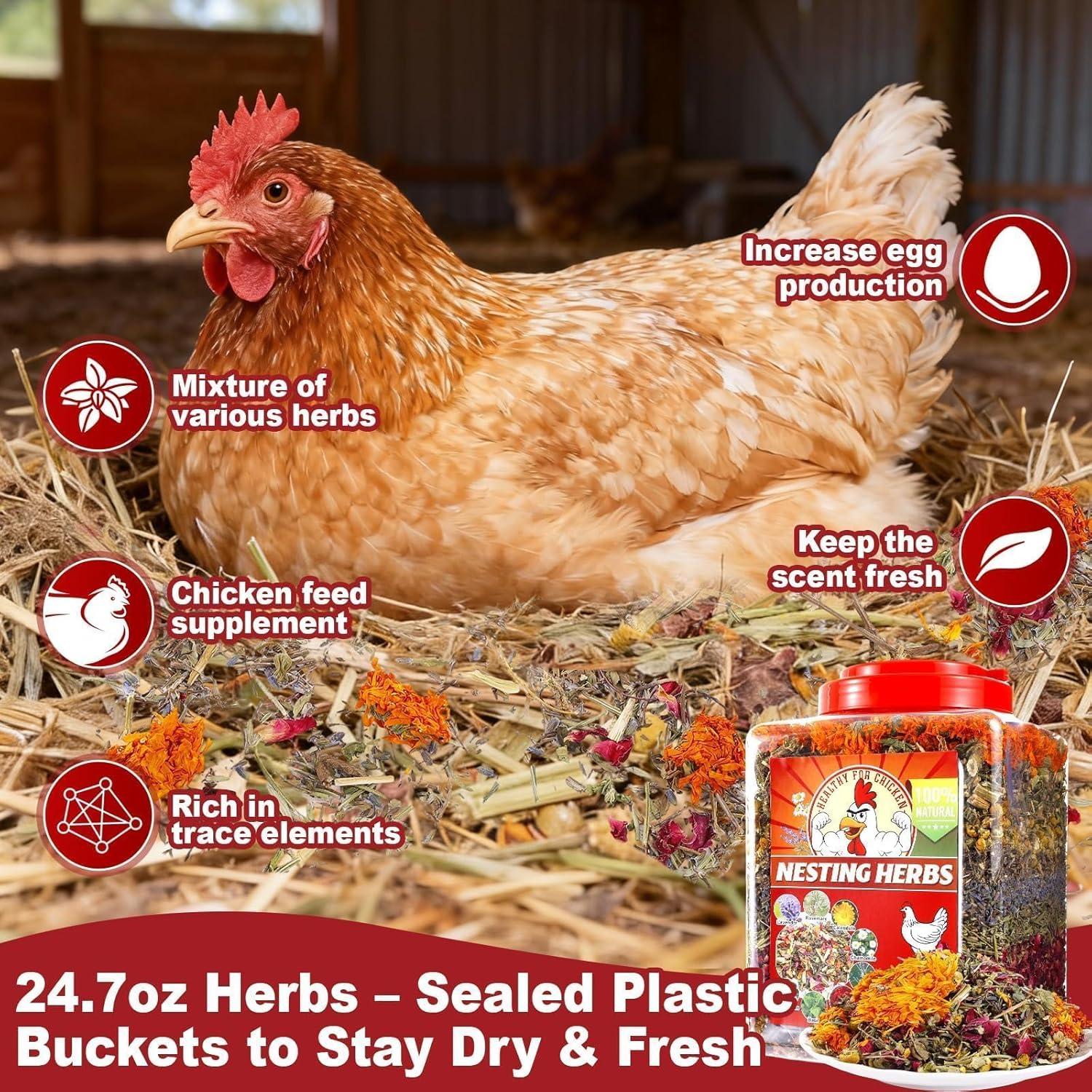 4 Pack No Mess Quail Feeder+24.7oz Chicken Nesting Herbs