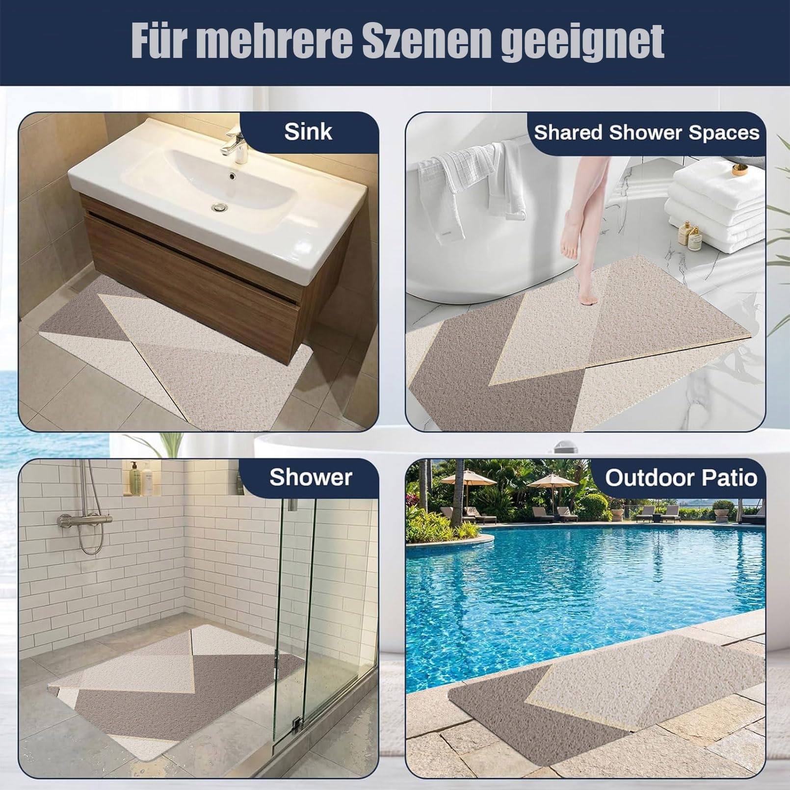 Alfombrilla de ducha antideslizante de PVC con patrón de mármol | Alfombrillas de ducha suaves y cómodas para ducha interior, alfombrilla de baño de goma, cortada a medida, alta permeabilidad