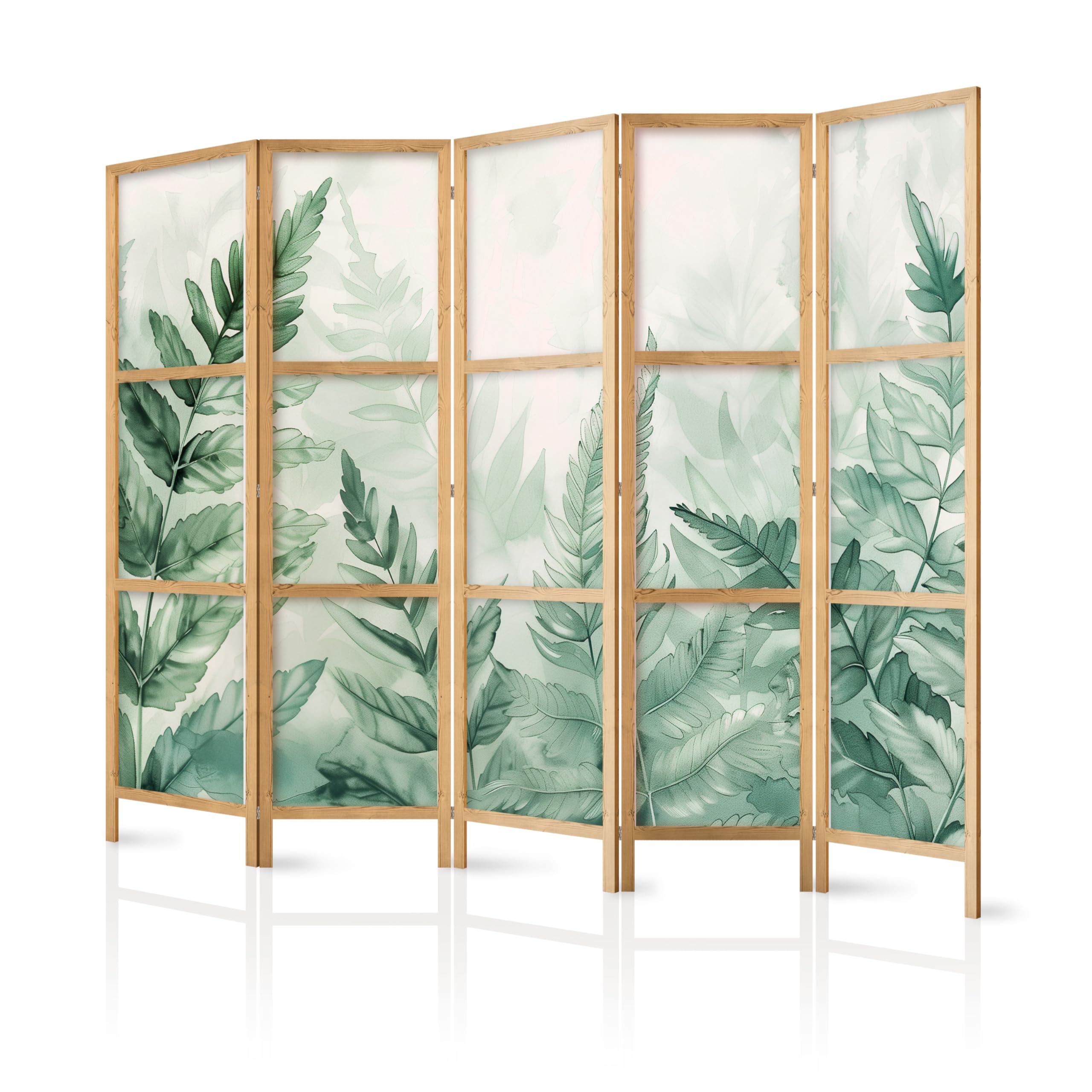 murando - Paravent Japonais Décoratif Intérieur, Feuillage, 225x172 cm | 5 Panneaux, Toile Imprimée, Séparation de Pièce, Impression sur une Seule Face, Pliable, Cadre en Bois, Moderne pour Salon