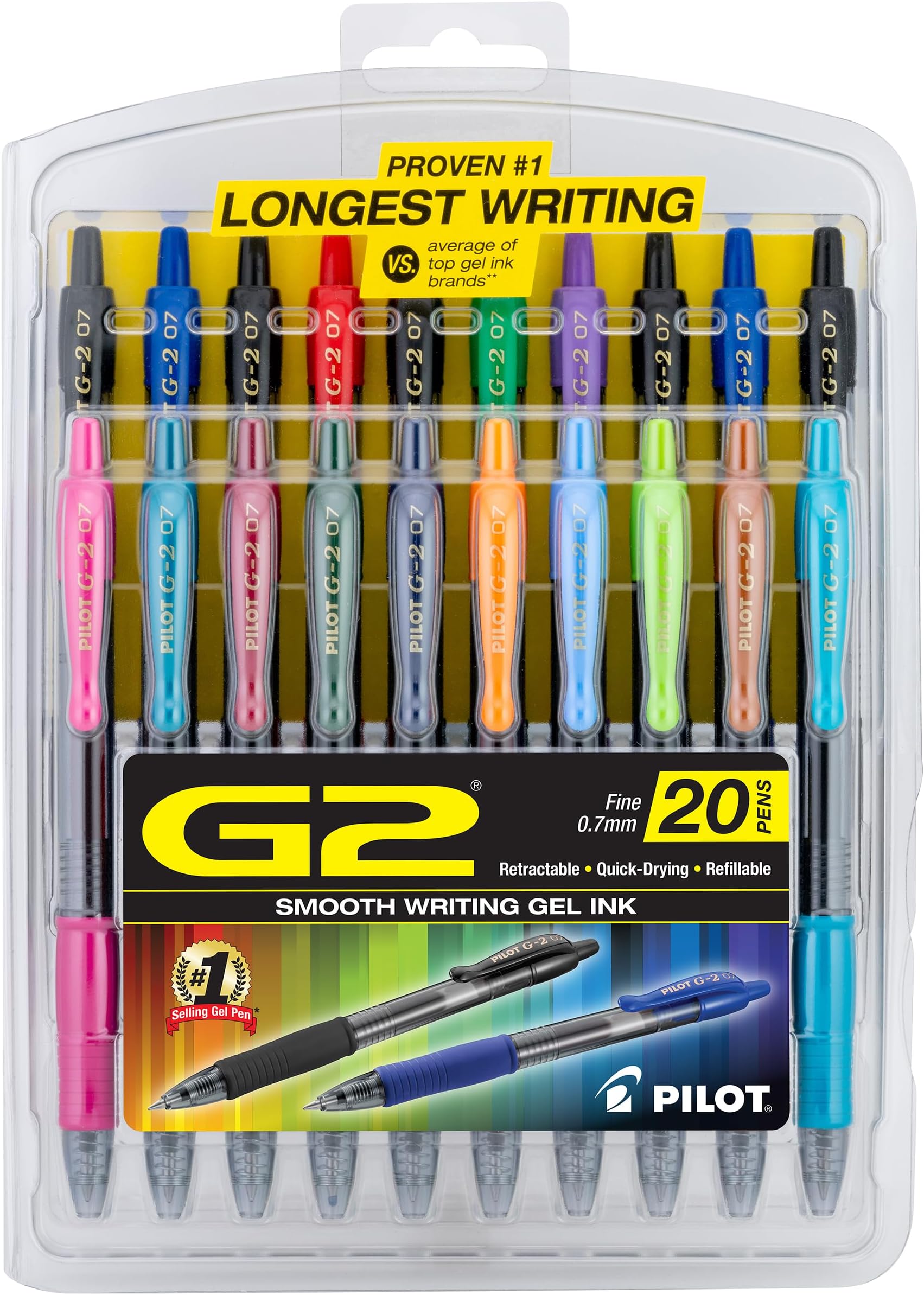 Pilot G2 Premium Gel Pens, Gel Roller Pens, Fine Point 0.7 mm Assorted Colors 20