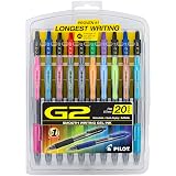 PILOT G2 Premium Refillable & Retractable Rolling Ball Gel Pens, Fine Point, Assorted Color Inks, 20-Pack (31294) – view 1