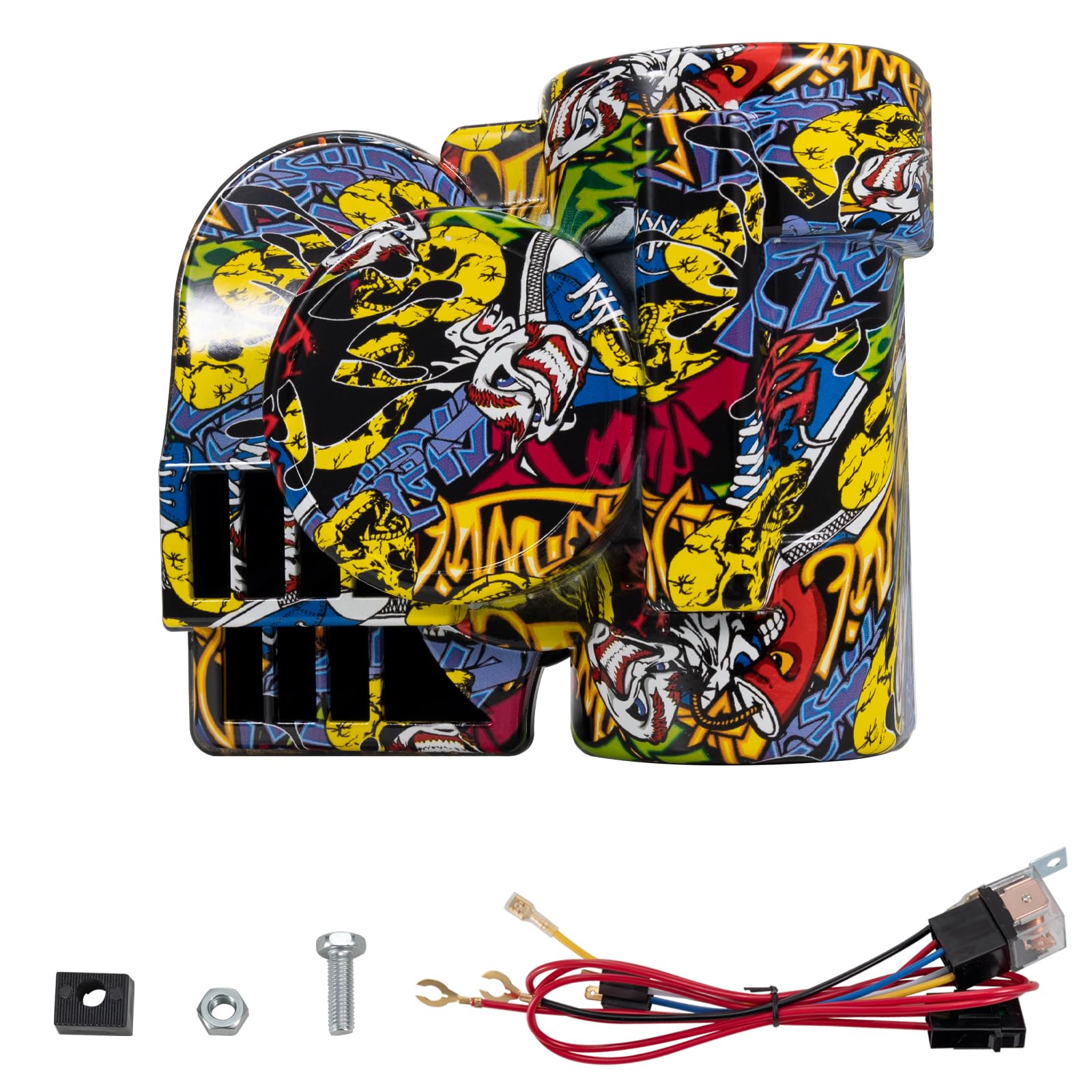 Unique Motorcycle train horn,150DB Air horn for Car, motobike, Truck,boat,pickup,Super loud motohorn kit(Joker shell,12V)