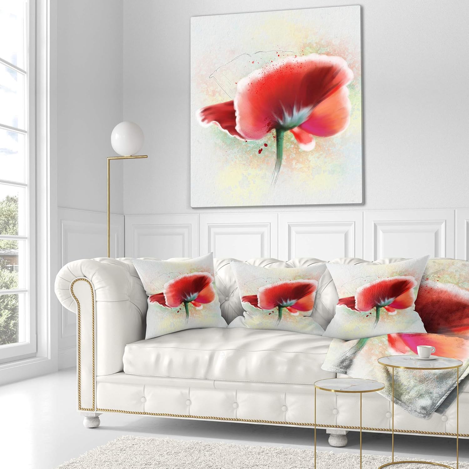 Designart Beautiful Red Watercolor Poppy' Flowers Throw Pillow Cover for Living Room, Sofa 26" x 26"