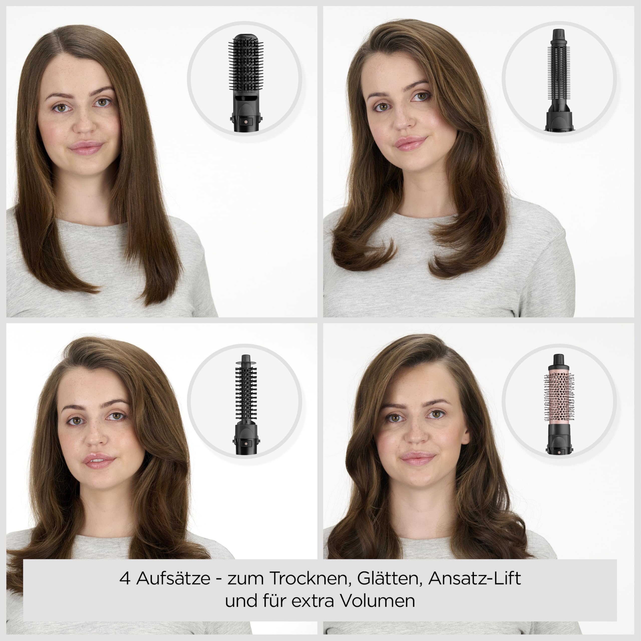 BaByliss Smooth Finish 1200 – 4‑in‑1 Warmluftbürste zum Trocknen, Formen, Glätten & Volumenstyling, Ionen‑ & Keramiktechnologie, 4 Aufsätze, 1200W, Schwarz/Pink, AS122E