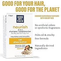 Vista 5 de Kiss My Face Barra de champú y acondicionador 2 en 1, aceite de palma, libre de crueldad para cabello seco, opaco y encrespado con mantequilla