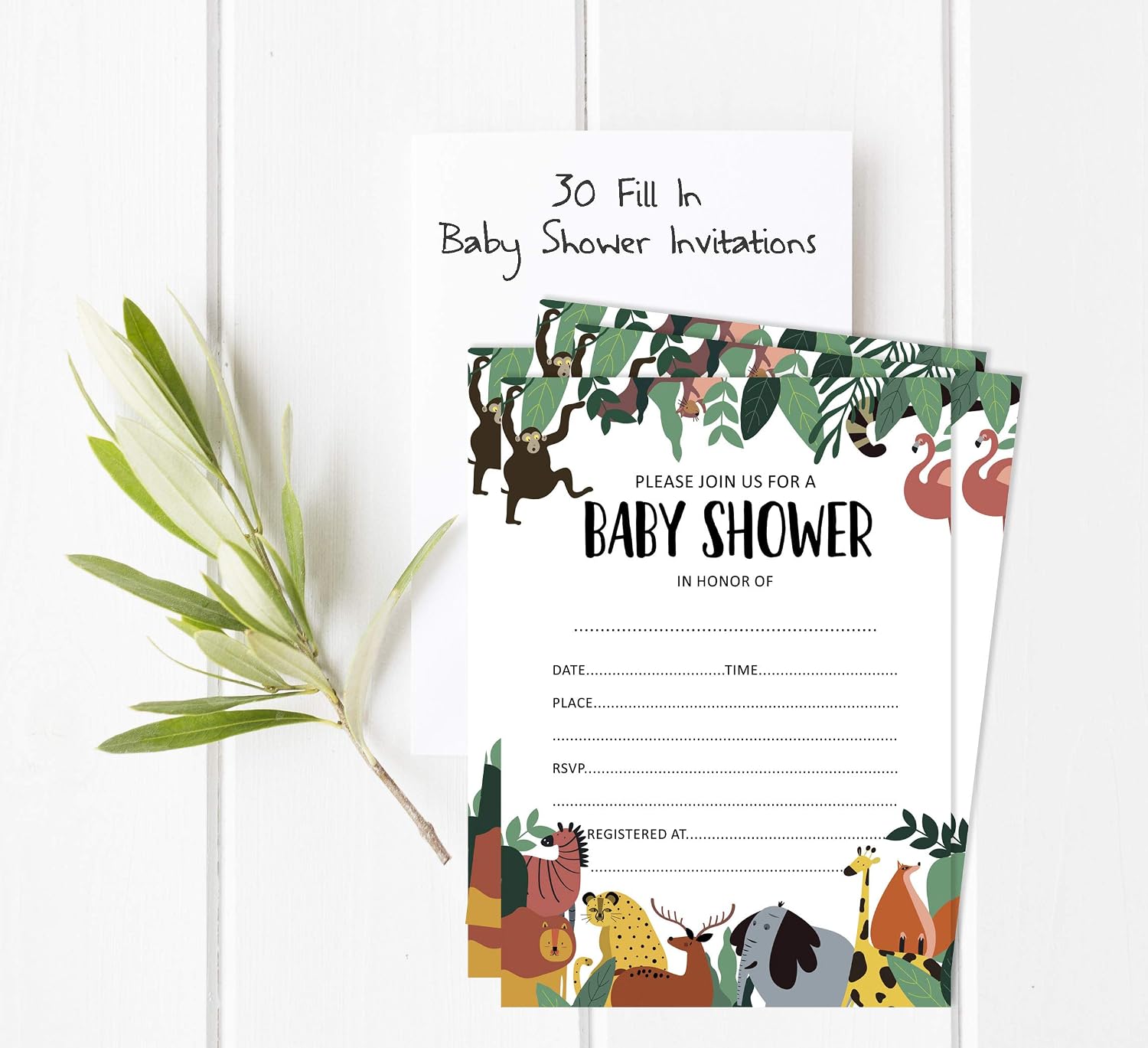 Set of 30 Jungle Animals Baby Shower Invitations-Diaper Raffle Tickets and Baby Shower Book Request Cards Gender Neutral Invites Its A Boy Its A Girl