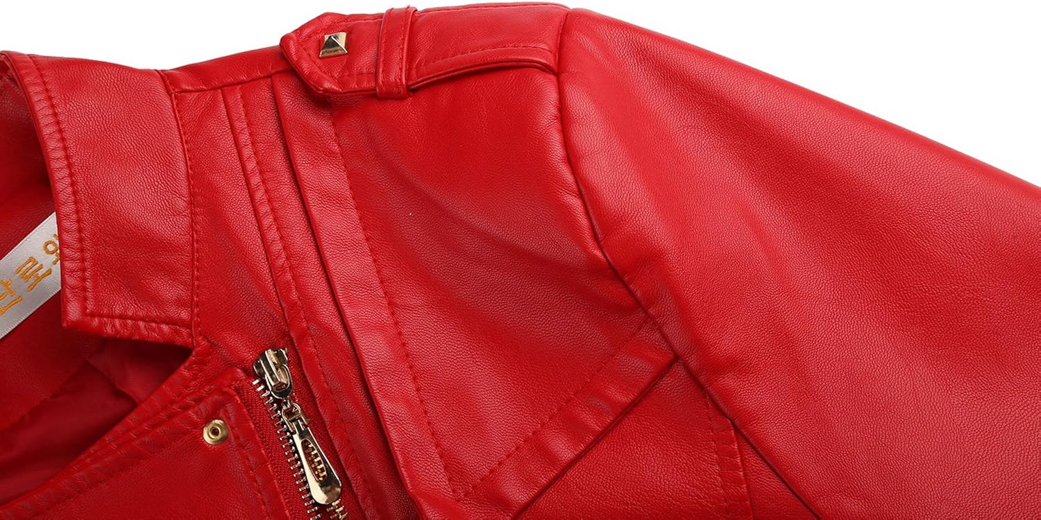 Tanming Women's Faux Leather Moto Biker Short Coat Jacket D Red16 Small