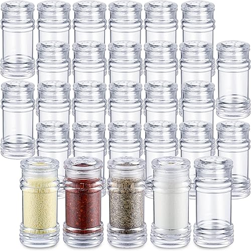 FoldTier 24 saleros y pimenteros de plástico a granel para especias con tapa perforada, recipientes de condimentos, botellas de sal vacías