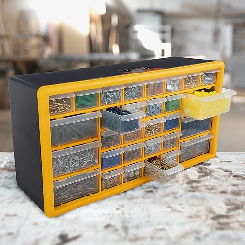 Miniatura 2 de Stalwart Organizador de piezas pequeñas de 30 cajones, 19.6 x 6.25 x 9.75 pulgadas, amarillo