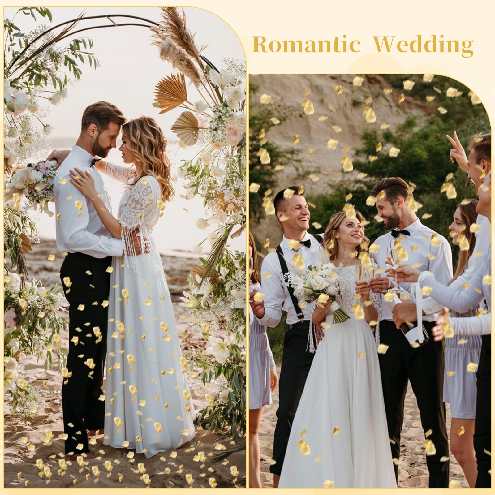 Bewudy 500 Stück künstliche Rosenblätter, goldene Seiden-Rosenblätter, für romantische Nacht, romantische, festliche Atmosphäre, Kreation für Heiratsantrag, Hochzeit, Valentinstag, Dekoration,
