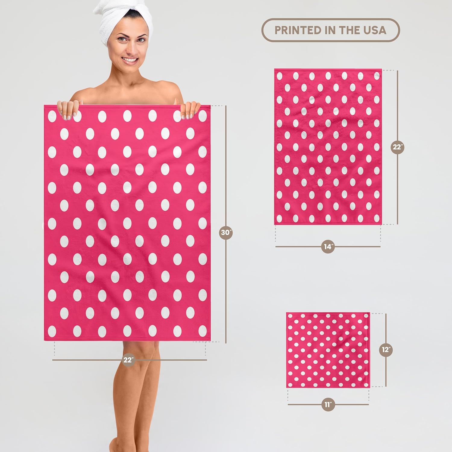 3dRose Pink and White Polka Dot Print 22x30 Bath Hand Pool Towel