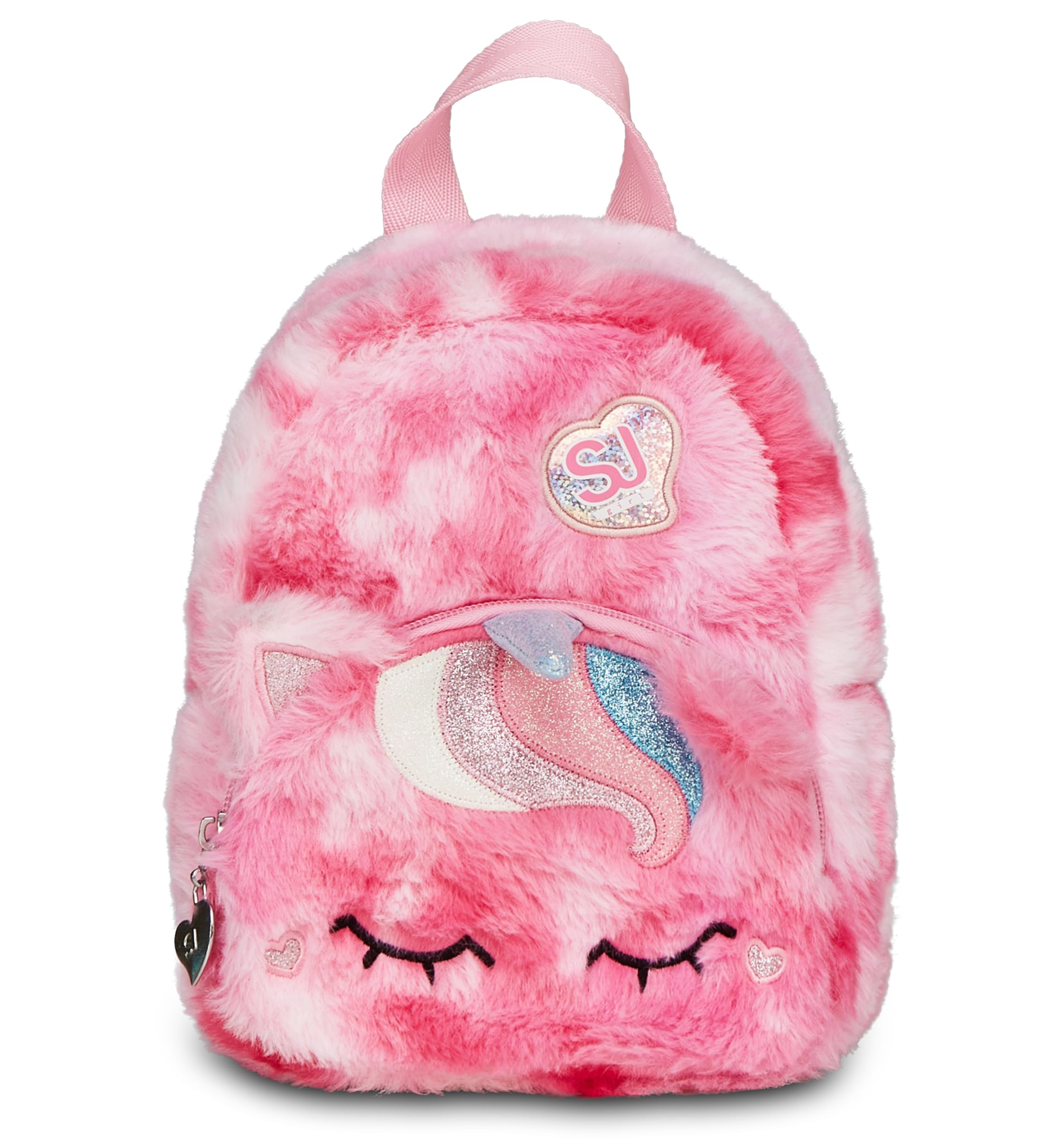SJ GANG STYLE JAM GANG Unicorn Backpack for Girls Pink Furry Mini Backpack with Adjustable Straps, Sparkling Details and Custom Sliders