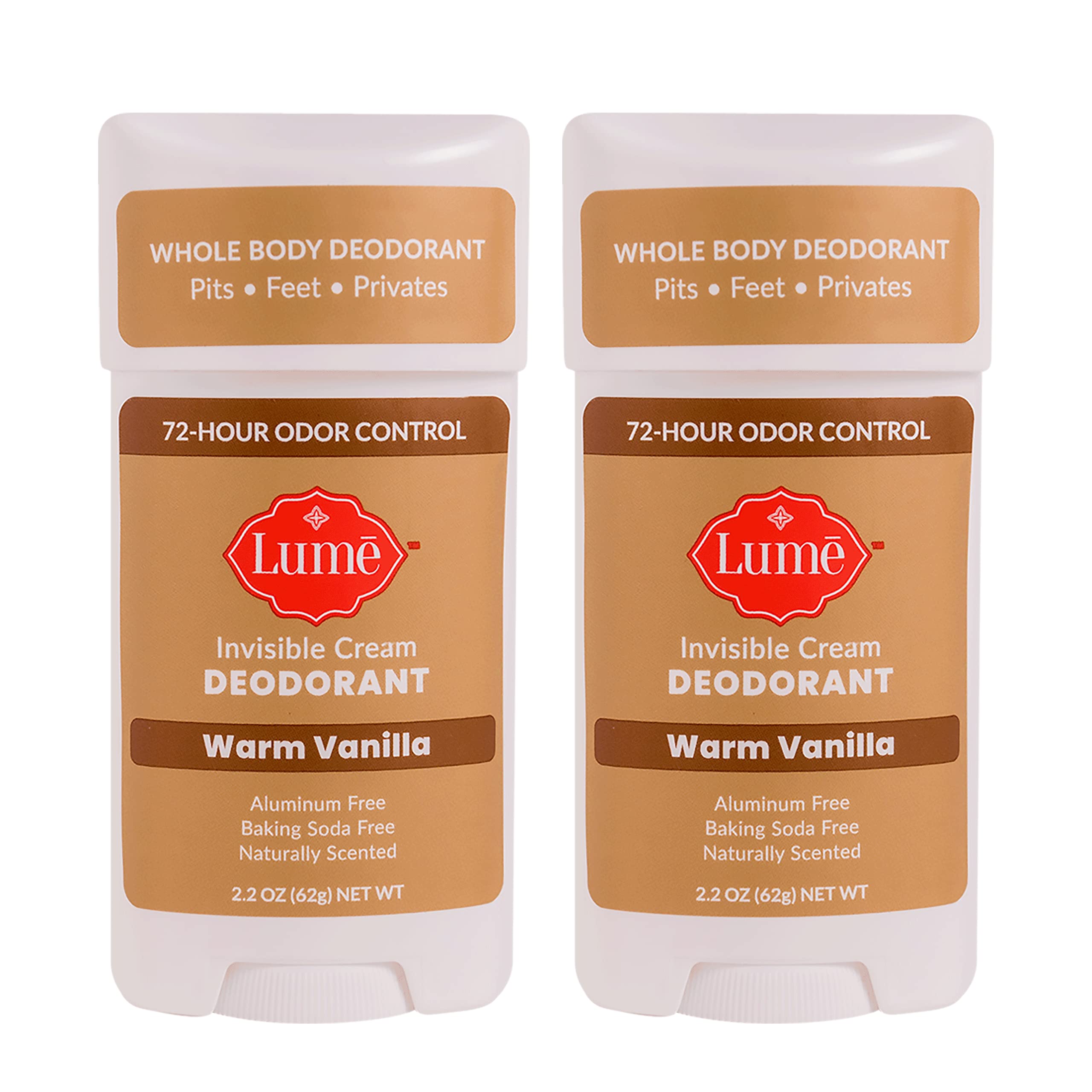 Lume Deodorant Cream Stick - Underarms and Private Parts - Aluminum-Free, Baking Soda-Free, Hypoallergenic, and Safe For Sensitive Skin - 2.2 Ounce Two-Pack (Warm Vanilla)
