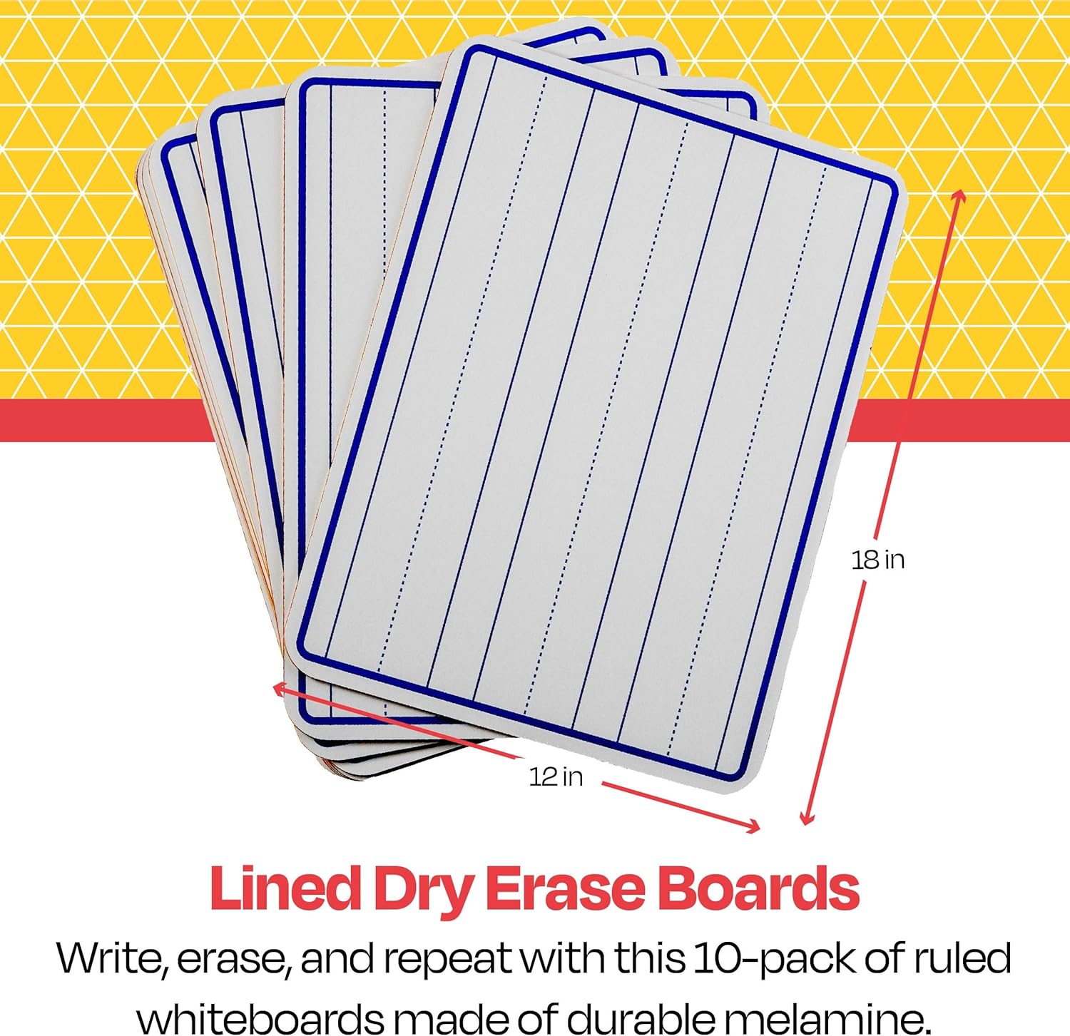 School Smart Lined Dry Erase Boards, 12 x 18 Inches, Pack of 10