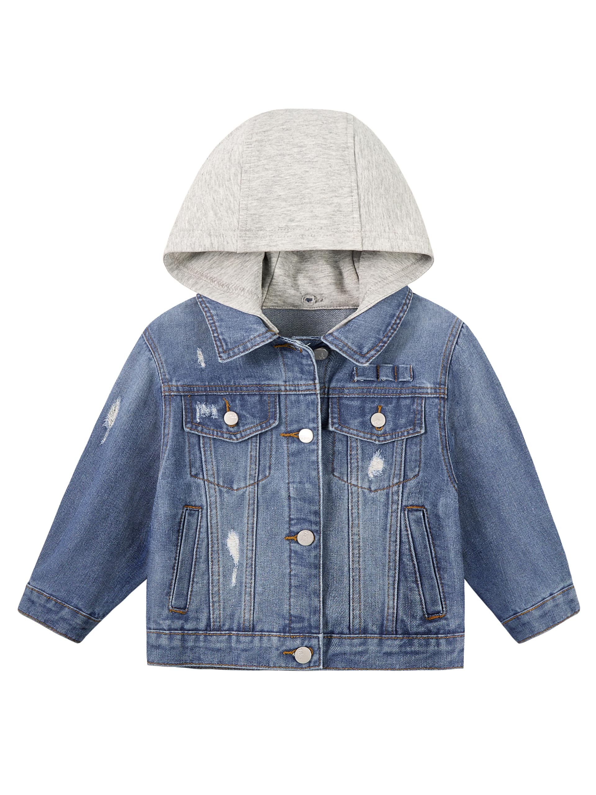 Volunboy Giacca Jeans per Bambini con Cappuccio Amovibile - Blu Giubbotto Primavera Autunno 2-8 Anni
