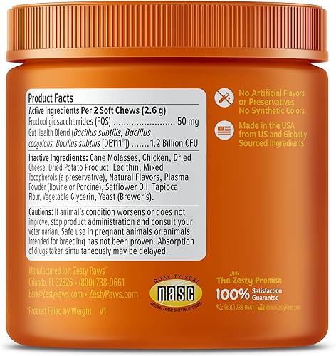 Miniatura 6 de Zesty Paws Bocadillos probióticos para gatos - Flora intestinal y apoyo del sistema inmunológico - Suplemento para gatos con Bacillus subtilis DE111