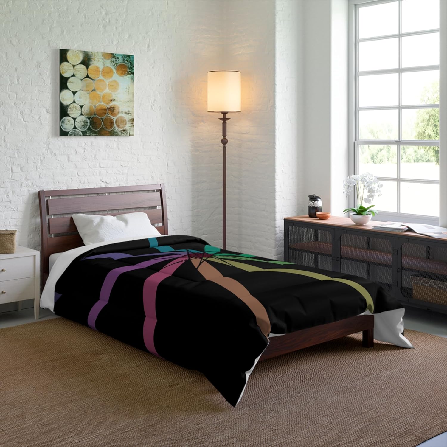 Vibrant Abstract Comforter Cozy Bohemian Bedding Dreamy Bedrooms Quilt Bedroom Modern '3.Legendary.Journey' Art Mitzisniftis