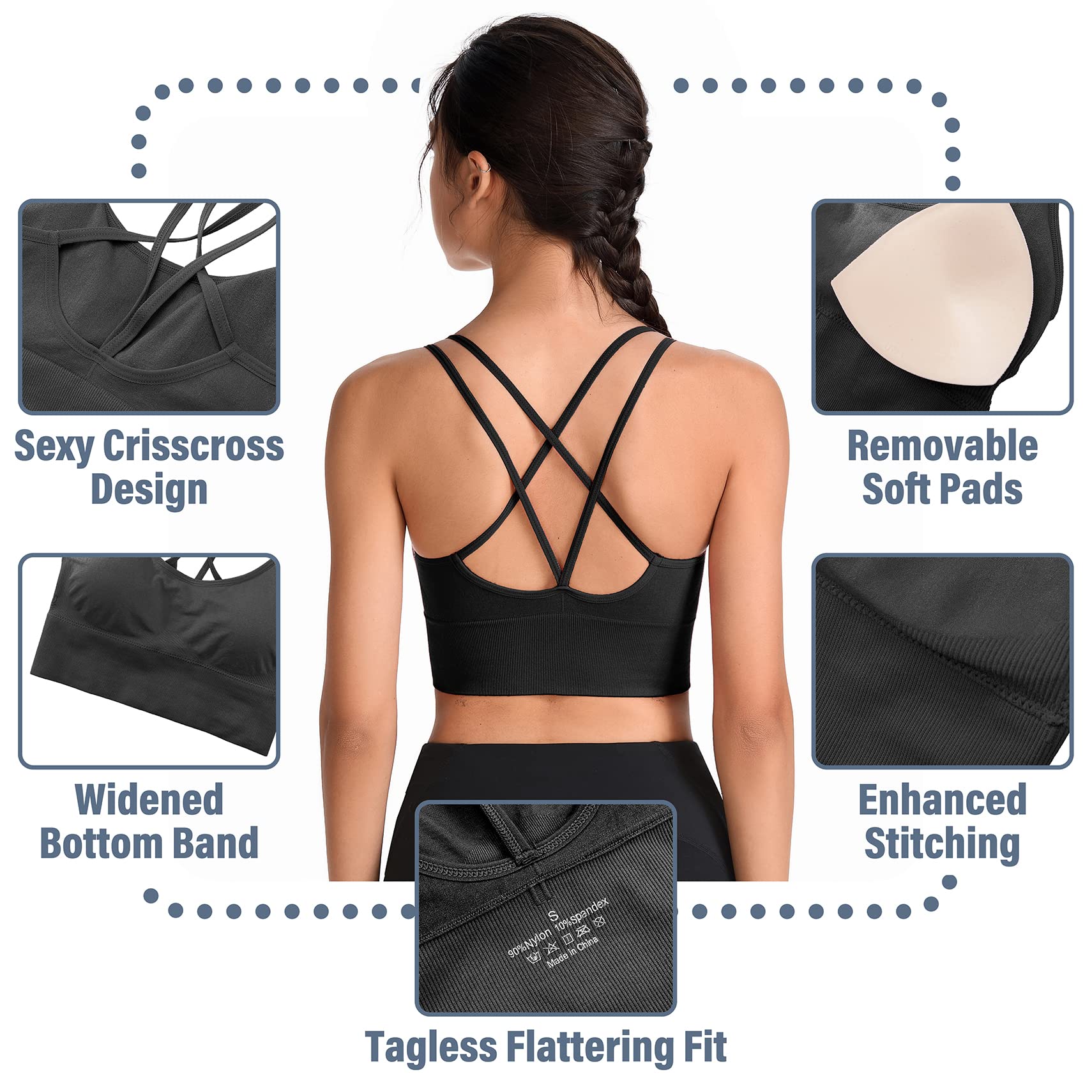 Sujetadores Deportivos Acolchados para Mujer, con Tirantes Cruzados, para Yoga, Entrenamiento, Fitness, Correr, Gimnasio, Parte Superior de bajo Impacto
