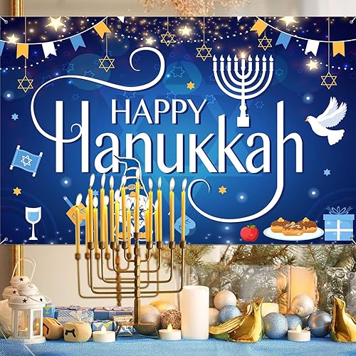 Miniatura 2 de Decoraciones de Hanukkah Happy Hanukkah, telón de fondo para fiesta de Janucá, pancarta de fondo para fotografía de Hanukkah, suministros de fiesta