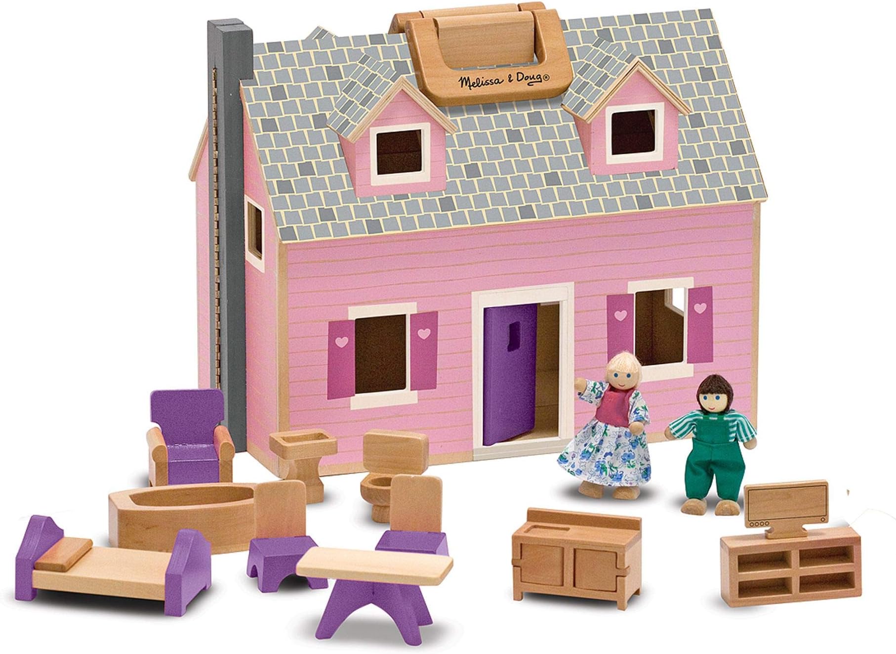 Melissa & Doug Fold & Go Dollhouse | Dollhouses & Dolls | Play Sets | 3+ | Gift for Boy or Girl
