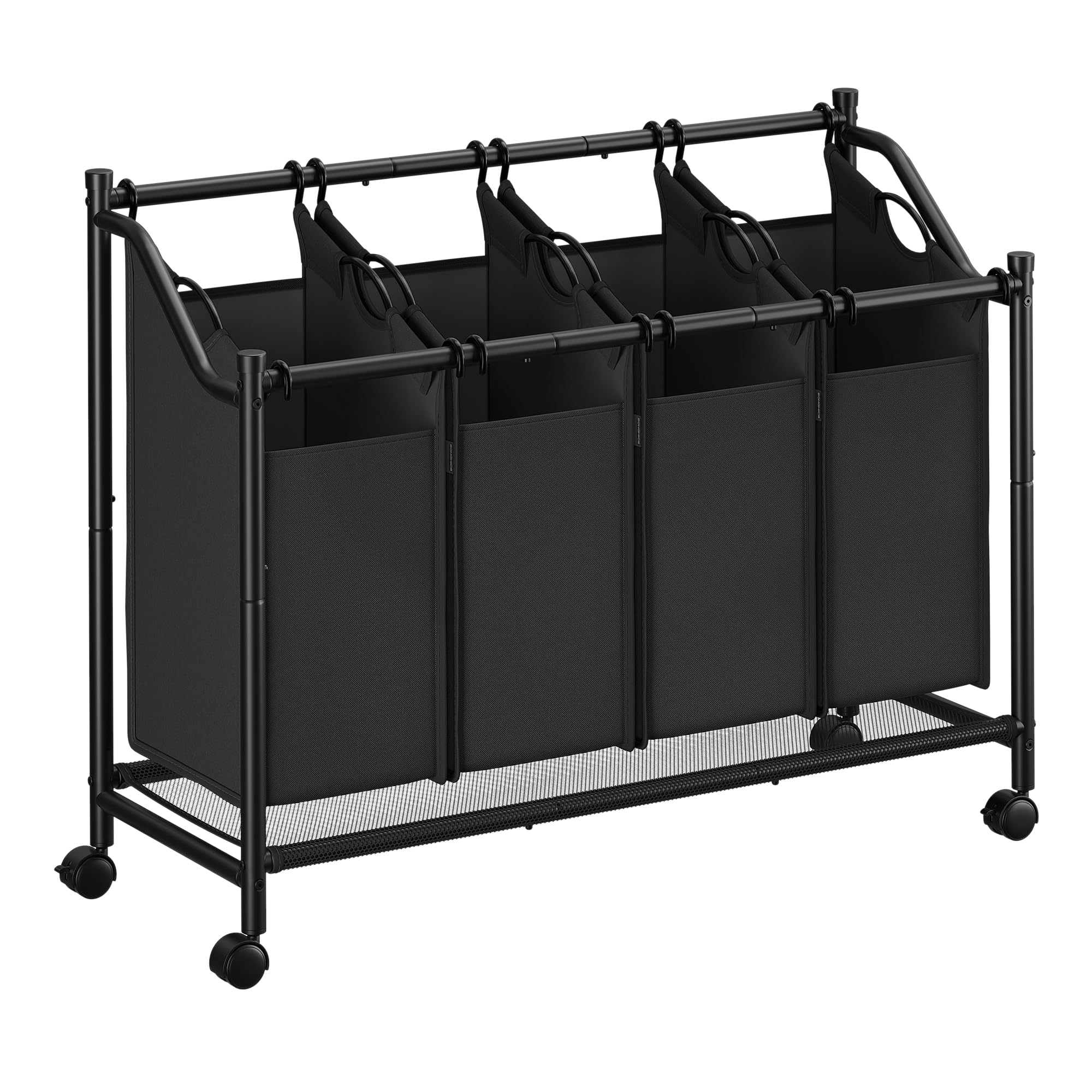 Songmics Ink Black Rolling Laundry Sorter, Laundry Basket With 4 Removable Bags, Laundry Hamper, Laundry Trolley, For Laundry Room, Bedroom, Bathroom, 4 X 45 L, Rls103b01