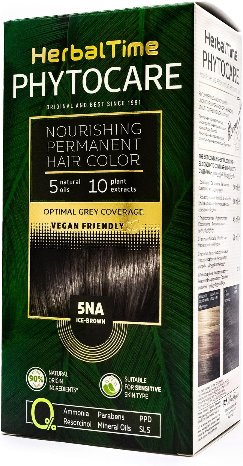 Herbal Time Phytocare Permanent Hair Dye Color Ice Brown 5NA | Professional Natural Hair Dye Kit | Nourish and Protect Your Hair | Ammonia, PPD and SLS Free | 124.5 ml