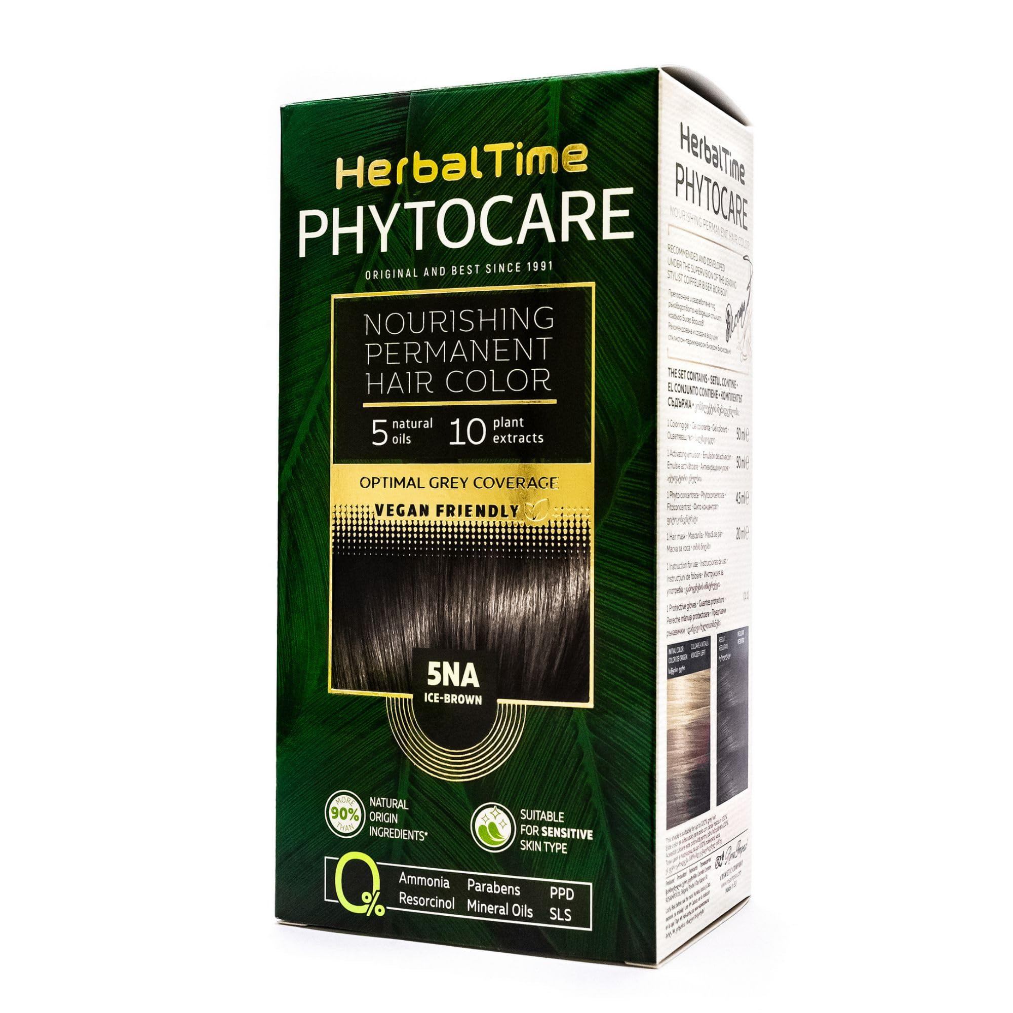Herbal Time Phytocare Permanent Hair Dye Color Ice Brown 5NA | Professional Natural Hair Dye Kit | Nourish and Protect Your Hair | Ammonia, PPD and SLS Free | 124.5 ml