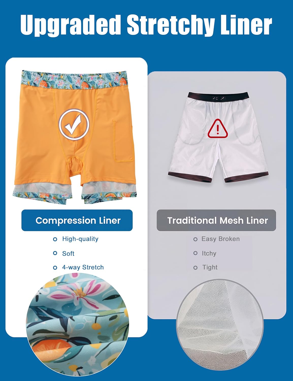 TACVASEN Mens Swim Trunks with Compression Liner 7 Inch Bathing Suit Board Shorts Quick Dry with Mesh Pockets