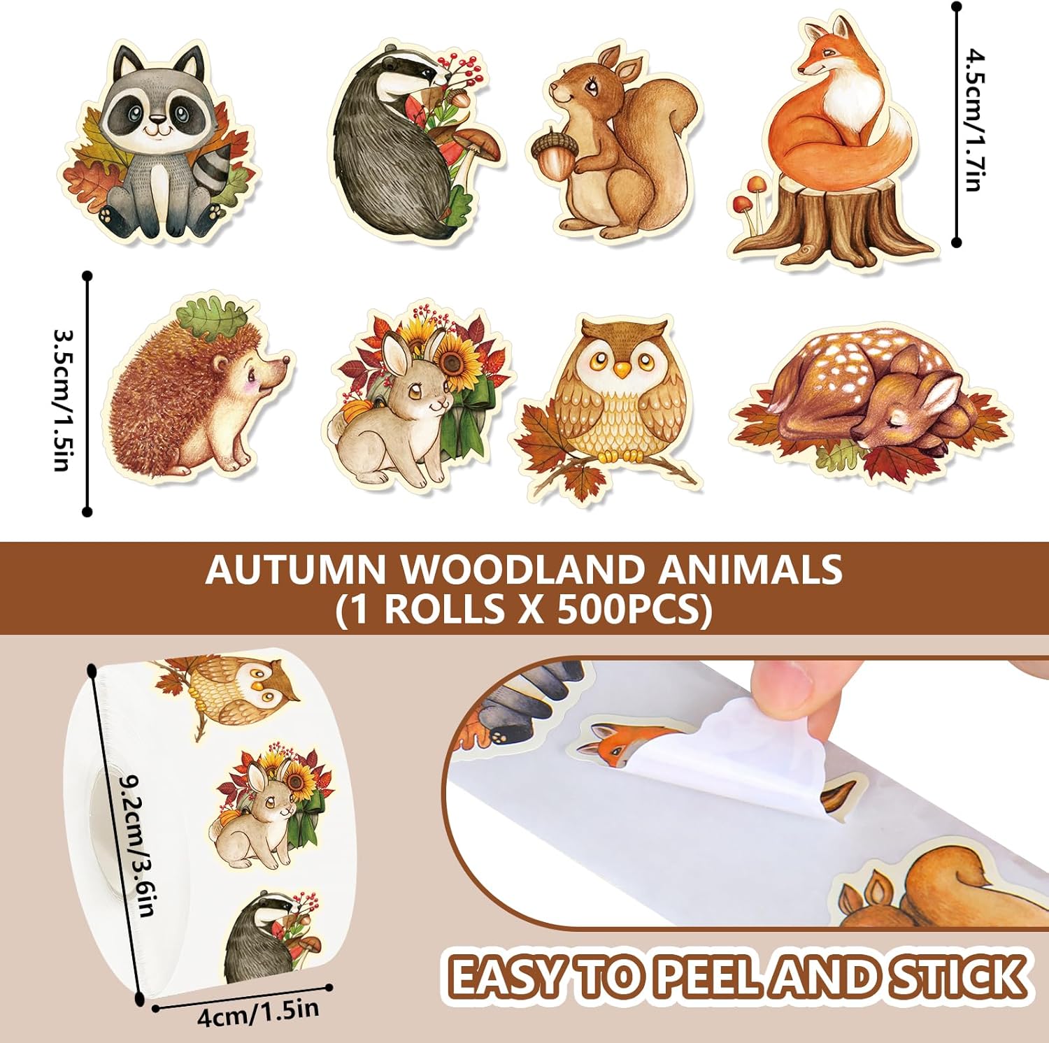 JarThenaAMCS 1000 Pcs Fall Woodland Animal Stickers Roll Autumn Forest Animals Self Adhesive Decals Seasonal Envelope Seals for DIY Scrapbook Craft Party Gift Favors Decor - Image 2