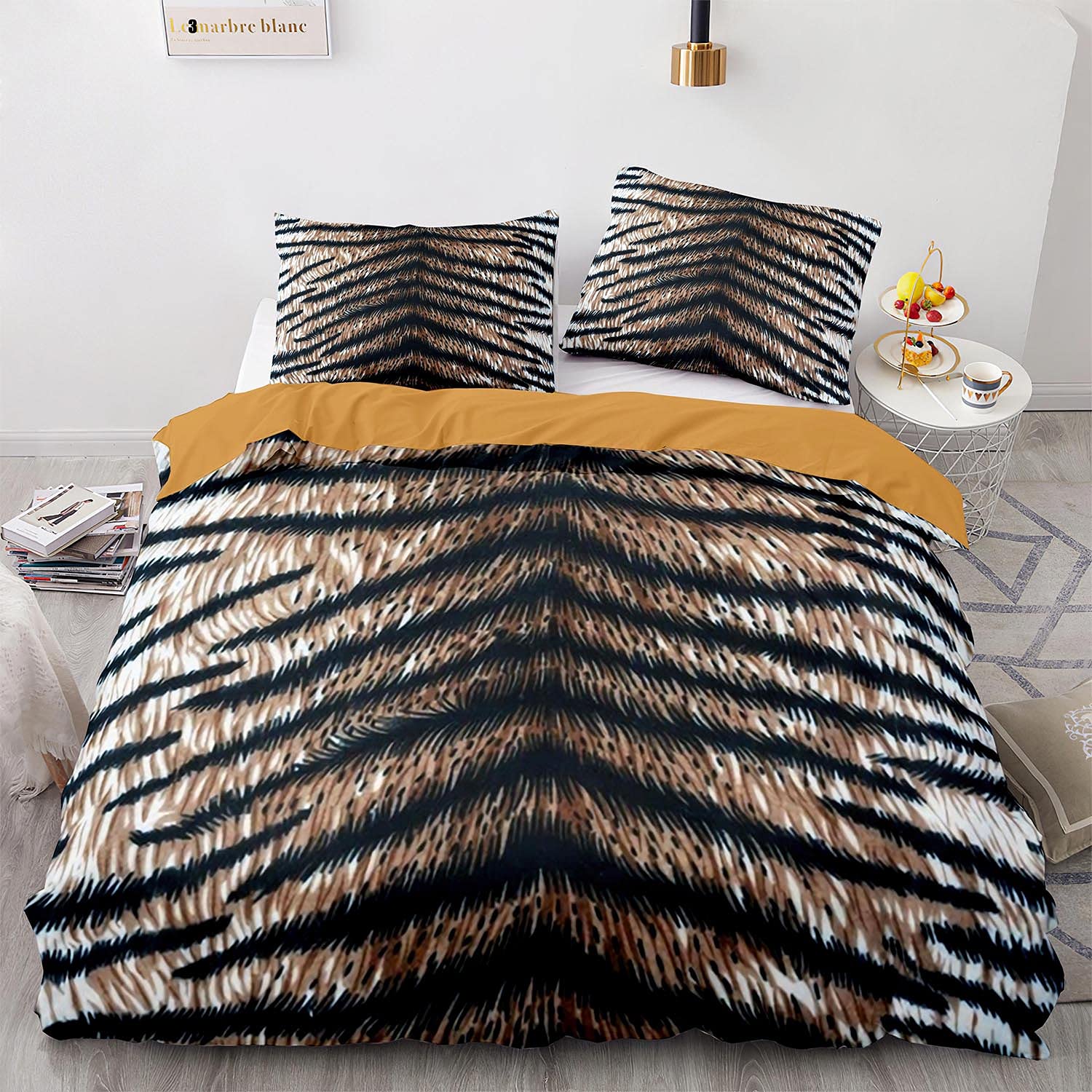 ZLQBAODAN Funda Nordica 135 X 200 Microfibra con 2 Fundas Almohada 40X75Cm Suave Cómodo Fundas Nordicas Juveniles Impresión De Leopardo Rayas De Tigre Funda Nordica Cama 90 Infantil Niño