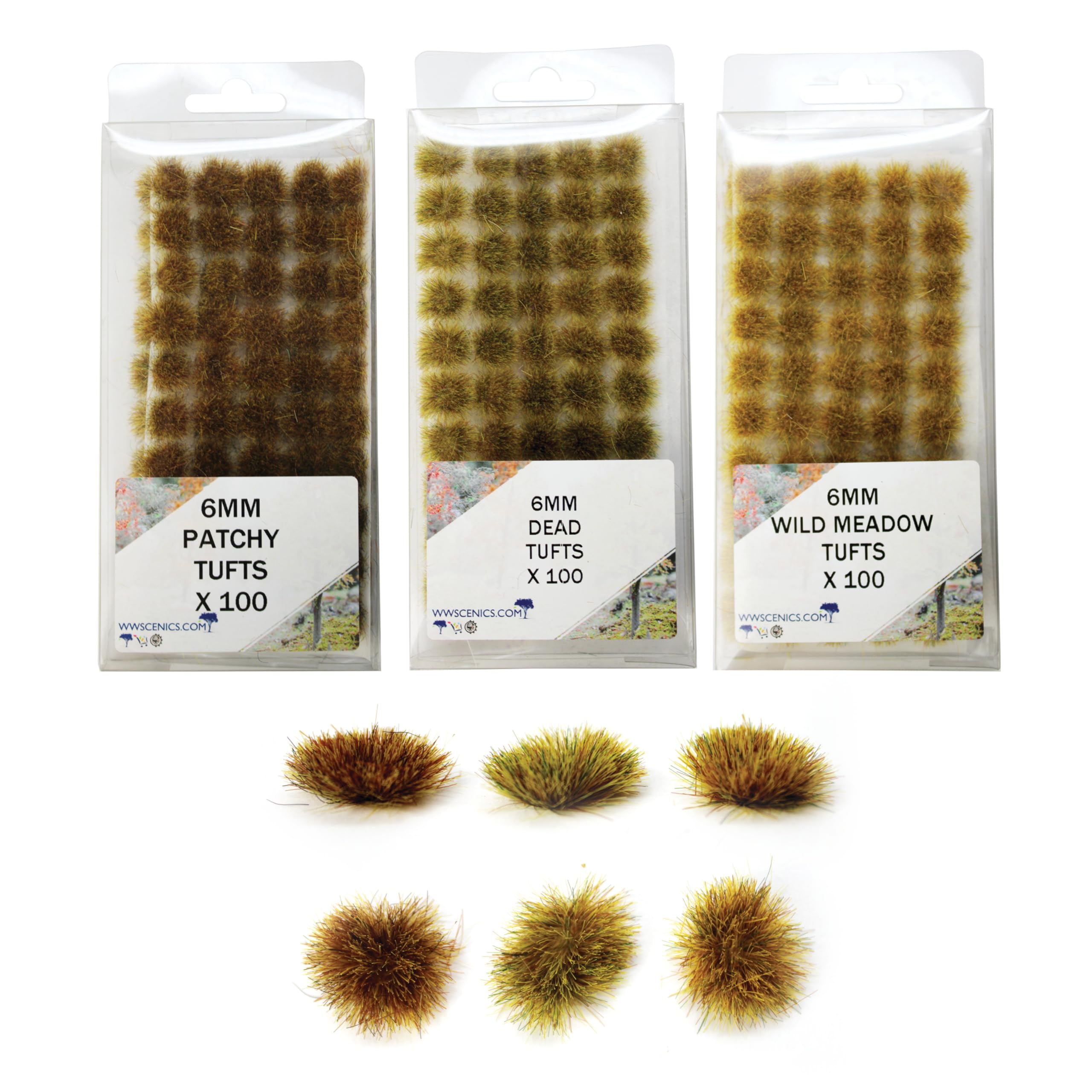 WWS War World Scenics WWScenics Arid Tuft Bundle - 300 Model Scenery Tufts (Dead, Patchy & Wild Meadow | For Miniature Basing for Wargaming, Dioramas and Terrain (6mm)