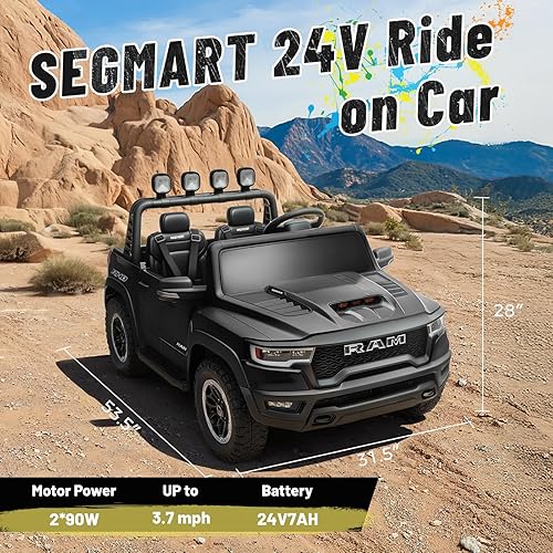 Miniatura 5 de Coche eléctrico para niños, Ram 1500 RHO, juguetes de paseo de 24 V para niños grandes, funciona con batería con control remoto para padres, luz
