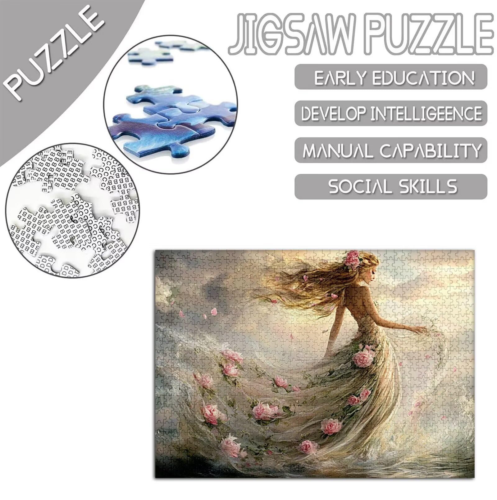 Damskie Puzzle 1000 sztuk Dorosłych, Puzzle Kwiaty Wzór Projekt, Jigsaw Dorosły, 5D DIY Rzemiosło Rodzina Zajęcia z Pakowaniem Pudełka, Dekoracja ścienna do domu, Prezent Kobiety, 75 x 50 cm, Model418