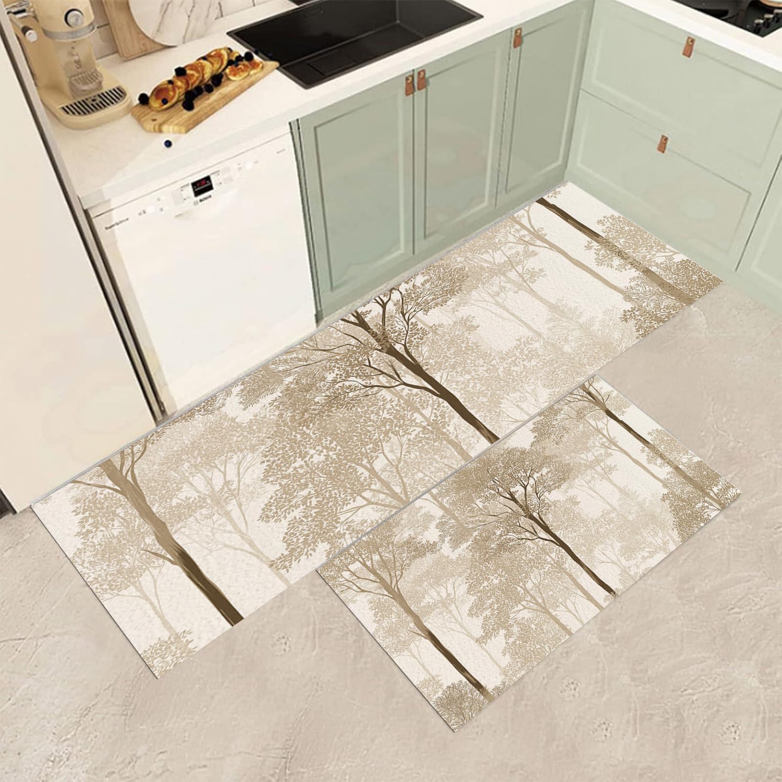 Alfombras árboles lavables de cocina con base antideslizante y diseño elegante de bosque 2 piezas