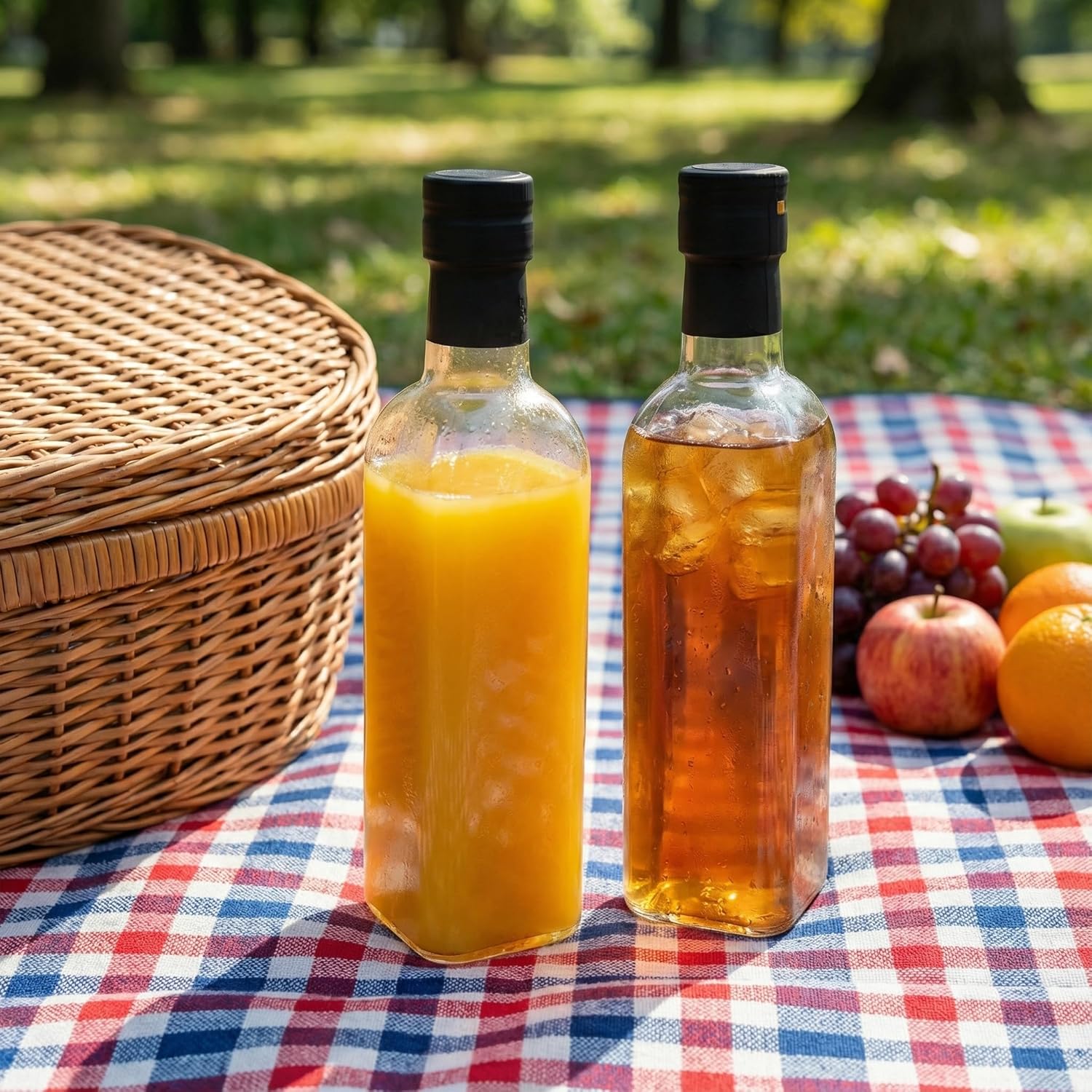 18 Pcs 500ml Plastic Wine Bottles with Screw Caps and Shrink Seals, Clear Long Neck Empty Bottles for Homemade Drinks, Coquito, Limoncello, Vanilla Extract, Festival Gifts