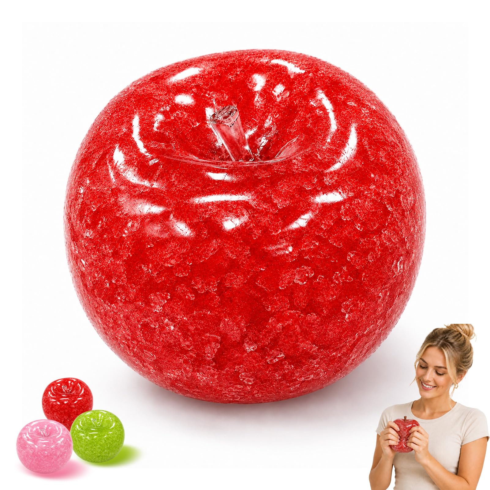 Slushy Squishy Green Fruit Stress Relief Squeeze Ball - 3 Inch Desk Relaxation Accessory for Adults, Slow-Rebound TPR Hand Squeeze Item for Office, Home & Workspace (Red)