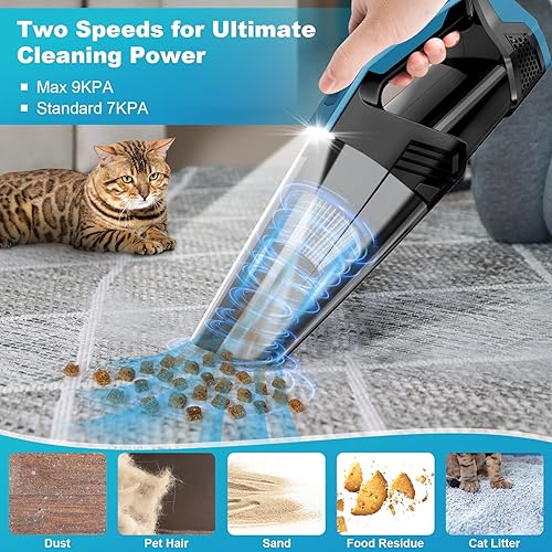 Miniatura 2 de Aspiradora de mano inalámbrica para automóvil con luz LED, aspiradora de mano de 9000 PA, aspiradora de mano portátil, aspiradora de mano (negro