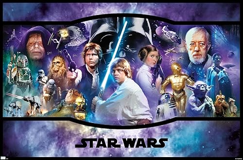 Star Wars Original Trilogy - Póster de pared con bandera, 34 pulgadas de largo x 22.4 pulgadas de ancho, versión premium sin marco