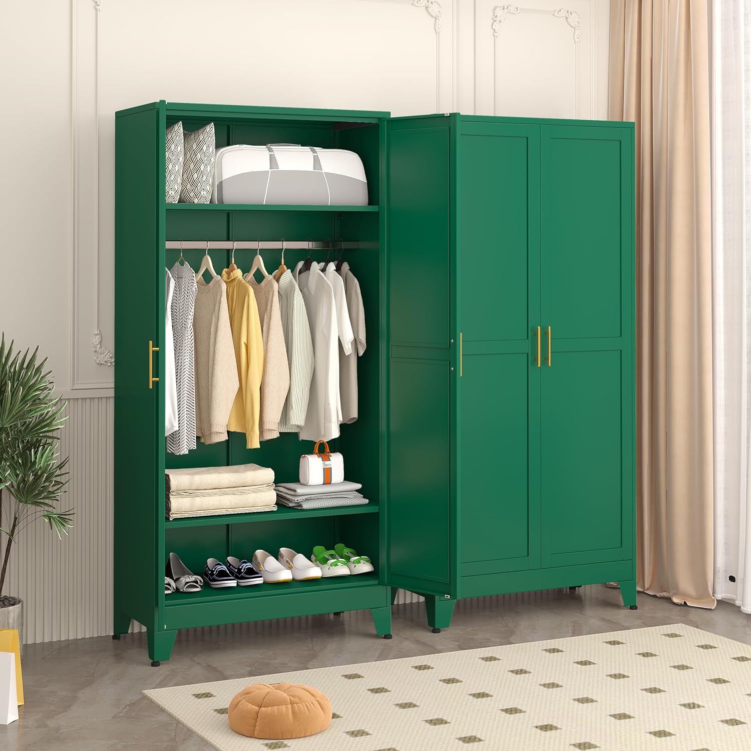 pozdeg Metal Armoire Wardrobe Closet, 71" Tall Clothing