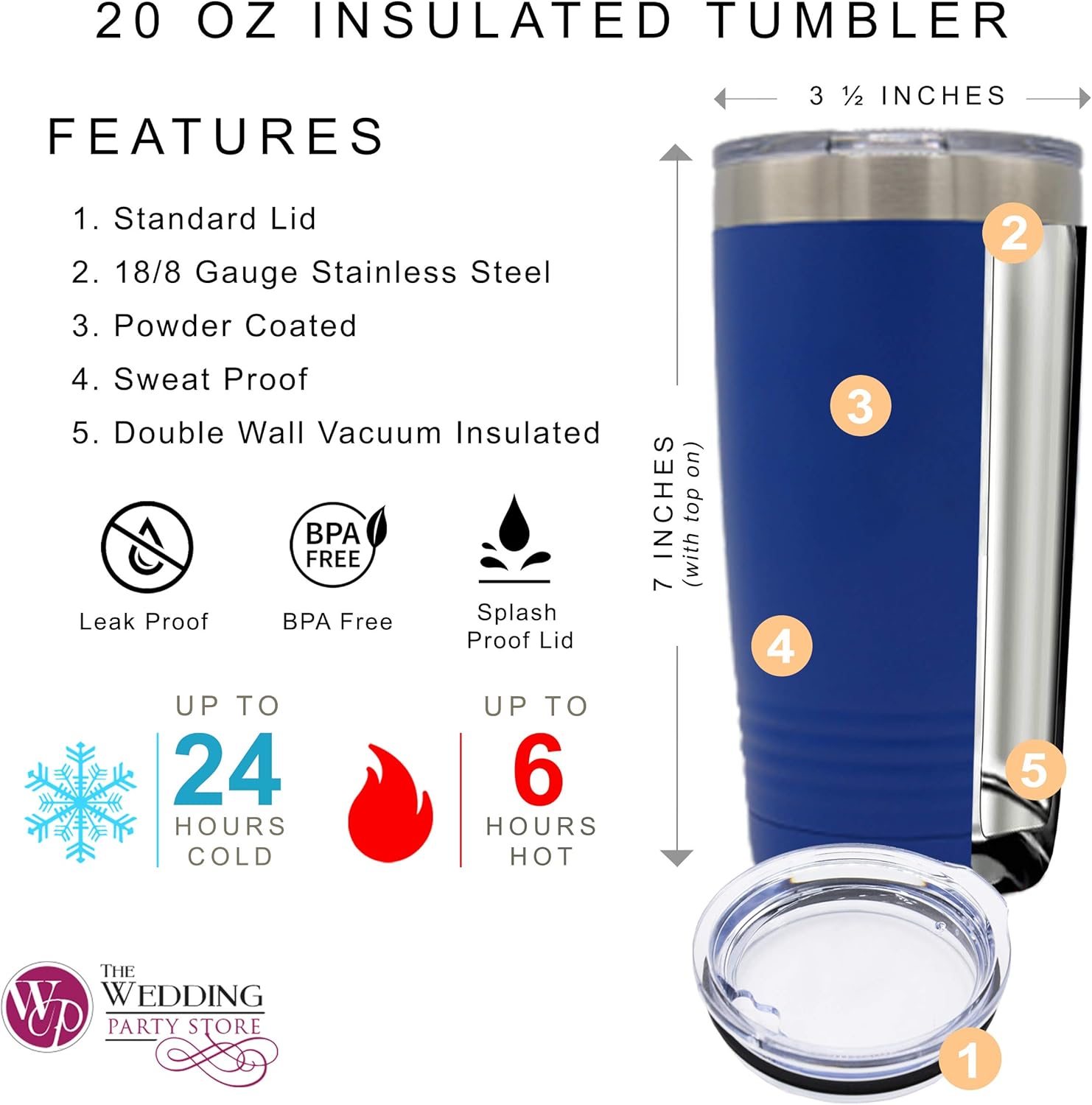 20 oz Custom Engraved Vacuum Insulated Double - Wall Stainless Steel Travel Tumbler With Your Personalized Name (Royal Blue) - Image 2