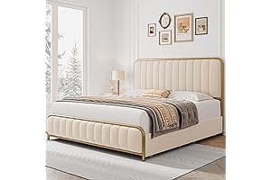 HITHOS Cama Matrimonial con Cajones y Cabecera, Estructura Metálica Resistente, Base de Madera, Fácil Montaje