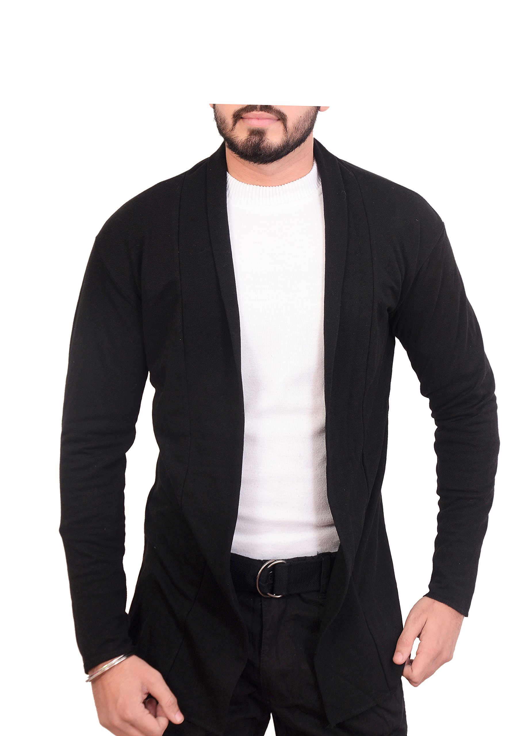 Men Full Sleeve Black Cotton Shrug (Medium)