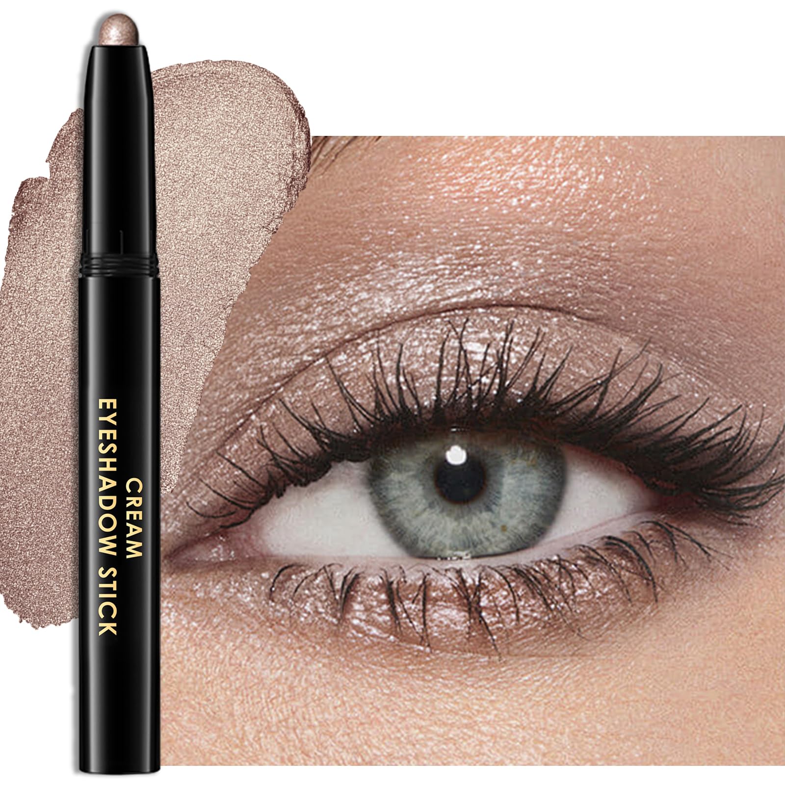Erinde Champagne Glitzer Lidschatten Stift, Glitter Sekt Eyeshadow Stick Wasserfest & Langanhaltend, Creme Shimmer Crayon Eyeliner, Metallic Shimmer Augen Makeup Pen #09 Champagne Shimmer