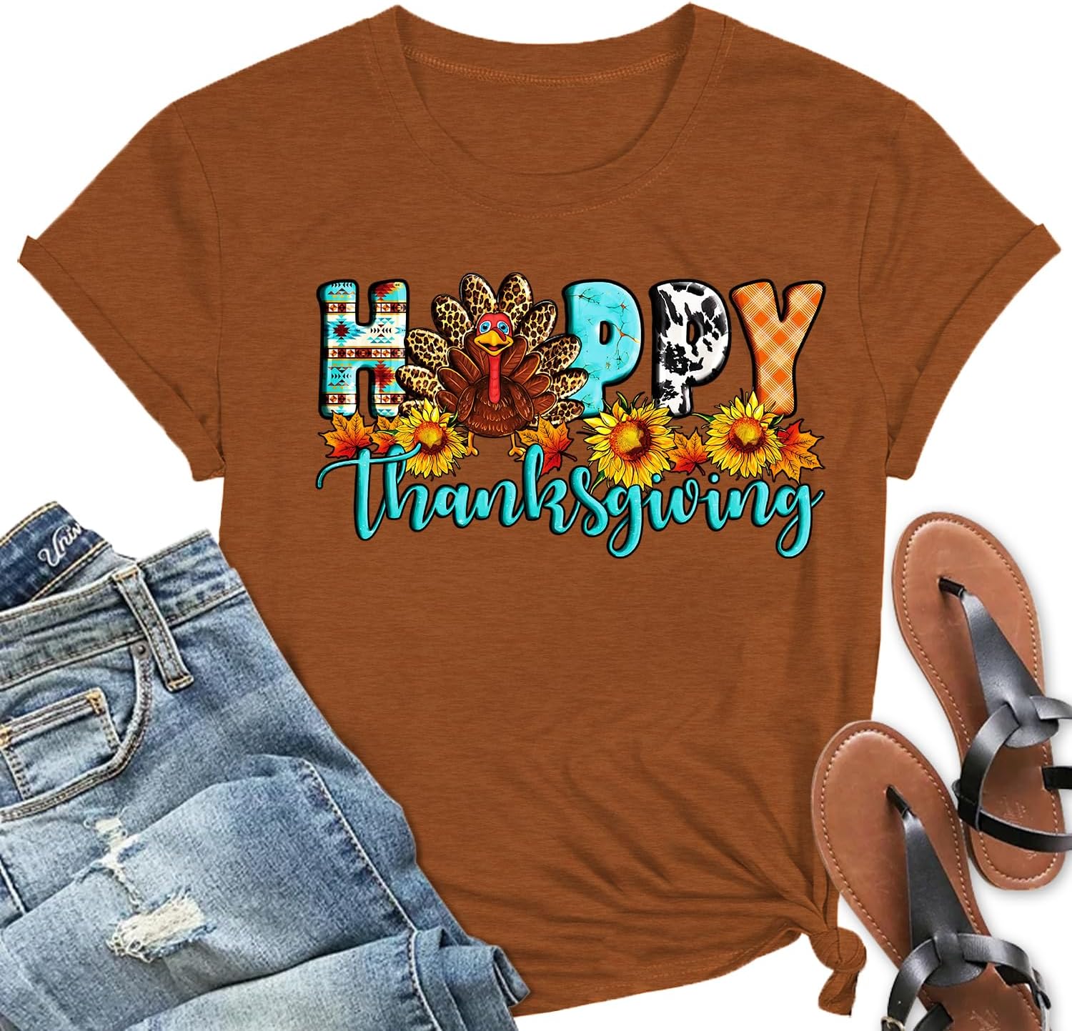 Happy Thanksgiving Day Shirt Women Funny Turkey Graphic Shirts Autumn Halloween Tee Tops