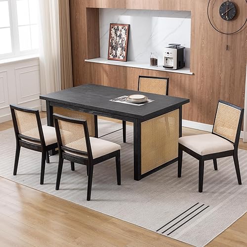 Miniatura 7 de Juego de 2 sillas de comedor de ratán, sillas de cocina de granja con respaldo de bastón, sillas de comedor tapizadas, cómodas sillas laterales de