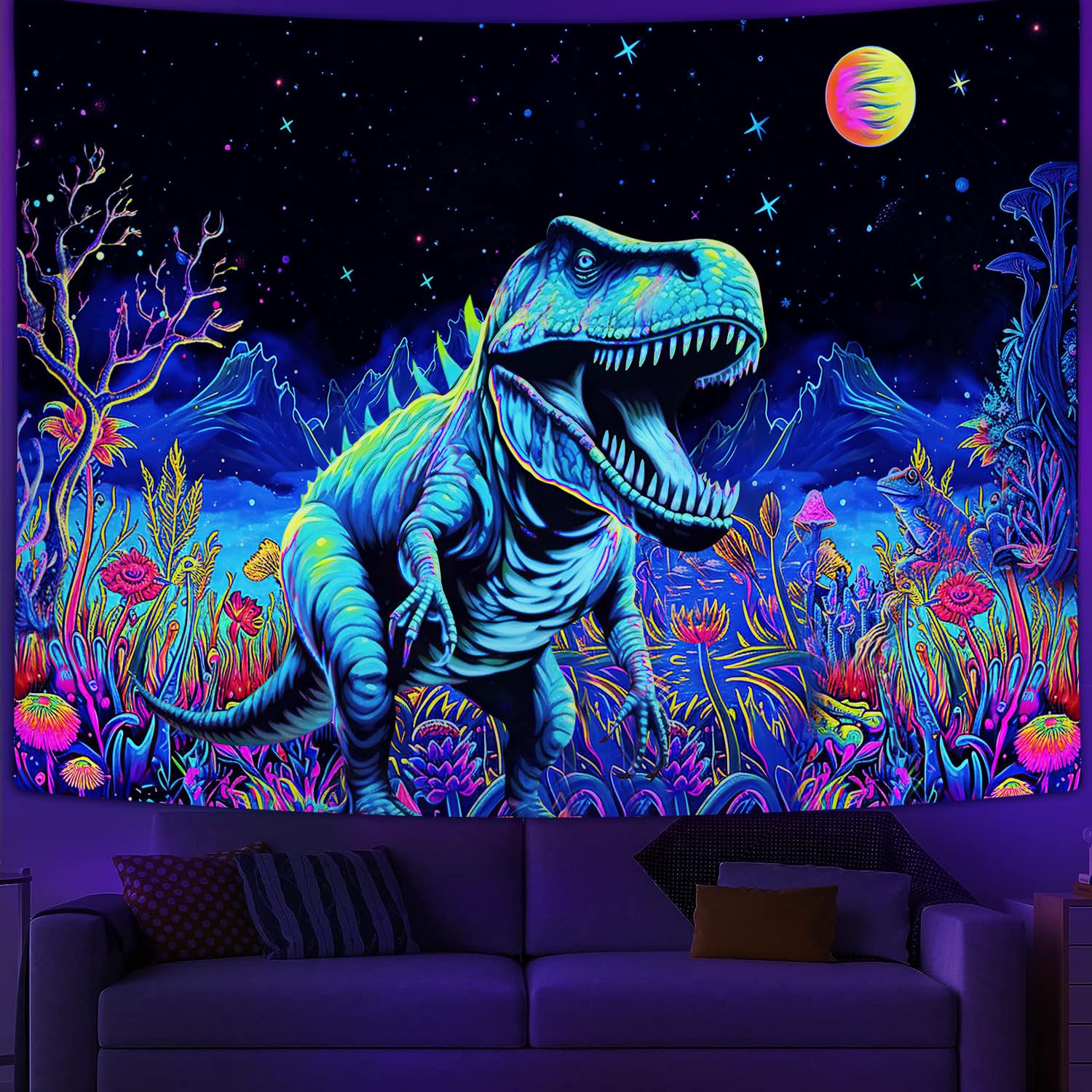 Amazon.com: GOAOK Blacklight Dinosaur Tapestry, Fantasy Neon Funny