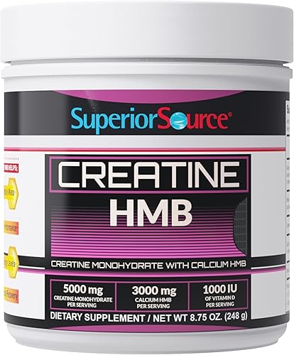 Superior Source Creatine HMB - Monohidrato de creatina para apoyo muscular, recuperación y ejercicio - Sin colorantes - Sin sabor, 8.75 oz