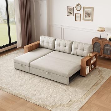 KEVINSPACE Pull Out Sofa Bed L-Shape Modern Sleeper Couch with Reversible Storage Chaise Sectional Couch Bed Convertible S ofa PullOutBed Furniture for Living Room, House 81.5"